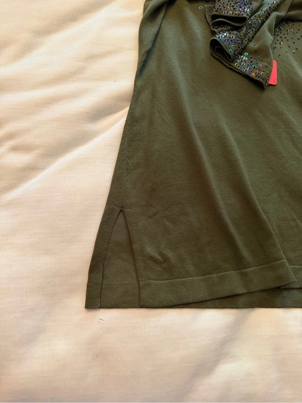Karen Kane Olive Green Knit Top with Subtle Sheen - Picture 8 of 8